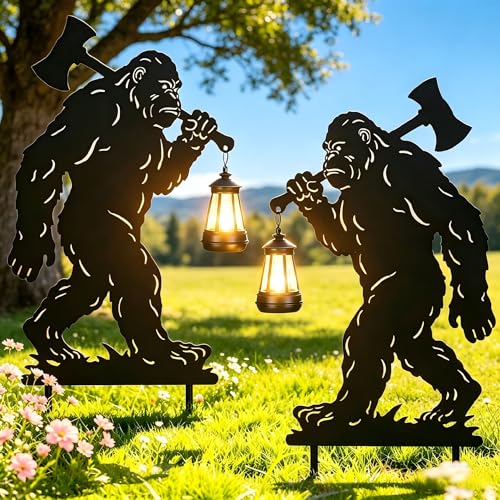 nawaza 2Pack Solar Outdoor Garden Lights Bigfoot Metal Stakes Solar Lantern Mothers Day Birthday Gifts for Women Mom and Grandma Lawn Decor Statue Black Bigfoot Patio Garden Decorative Stakes