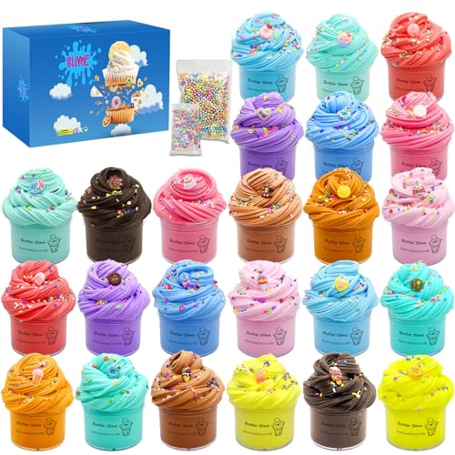 24 Pack Slime kit, Butter Slime, Macaroon Colors Cake Donut and Fruit Party Favors Slime， Stretchy and Non-Sticky, Stress Relief Toy for Kids Partys