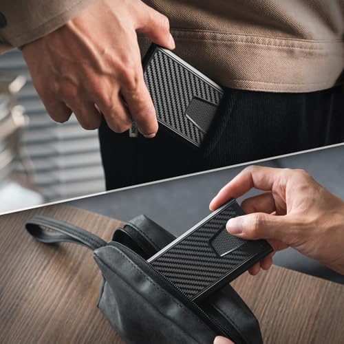 Image of VULKIT Credit Card Holder for Men, Aluminum POP UP RFID Blocking Card Case, Carbon Black