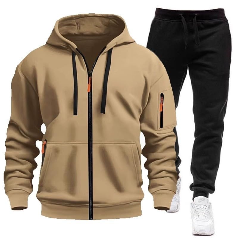 MJGkhiy Chándal completo de invierno para hombre, sudadera con cremallera y capucha, dos piezas, sudaderas, chaqueta y pantalón, conjunto Tracksuit chándal, ropa deportiva, chándal afelpado, completo