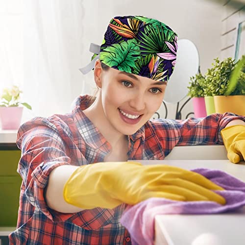Chapeaux bouffants 2PCS avec bande absorbante et imprimé fleurs