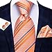 Hi-Tie Mens 70inches Tie Set Extra Orange Stripes Long Necktie for Men Cufflinks Handkerchief Big Tall Men Business Wedding