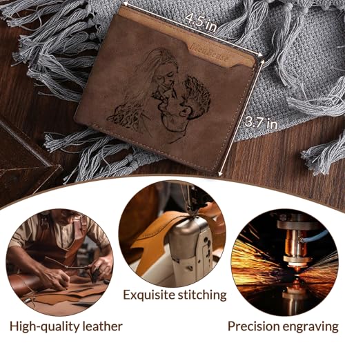 HJX Personalized Wallet for Men Custom Engraved Double Sided Photo Leather Wallet,Personalized Gifts for Dad Husband Valentine's Day Christmas Father's Day (02-Dark brown)2