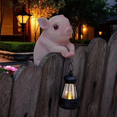 SHAODIE Solar Pig Sculpture Outdoor Resin Garden Decoration, Suitable for Outdoor Garden Fence Decoration, Suitable for Women, Mothers, Grandma Gifts