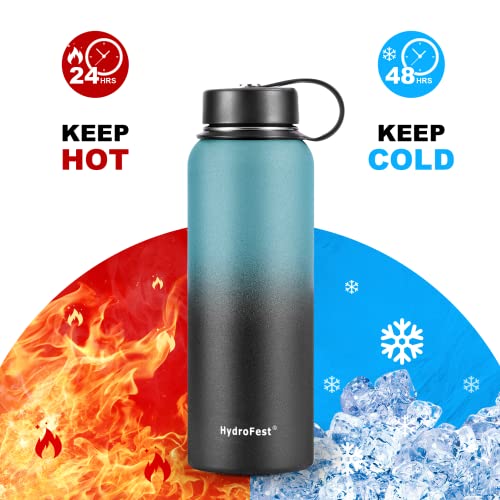 Hydrofest 40 Oz+40 Oz Stainless Steel Water Bottle With Straw, Wide Mouth Double Wall Vacuum Insulated Leakproof Water Flask #TOP6