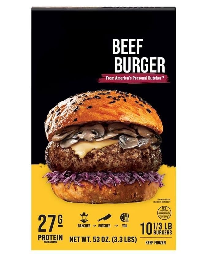 Beef Burger. Experience rich, melt-in-your-mouth flavor . Marbled, tender and crafted to redefine indulgence. This beef is sourced responsibly and their cutting edge technology creates burgers that ensure every bite is tender and juicy! This is gluten free and boasts no antibiotics, steroids or added hormones. 10 ct [ 53 oz , 3.3 lb ]