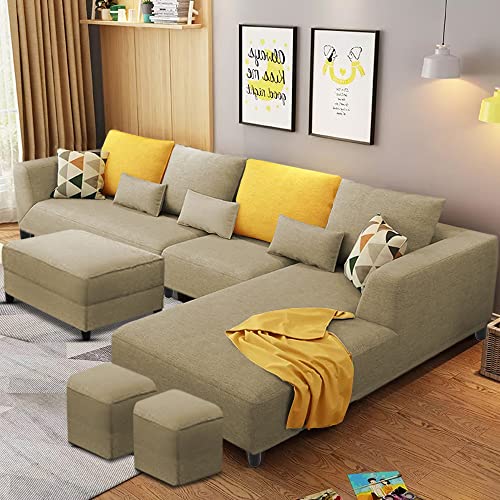 Image of Casaliving Minta RHS 8 Seater L Shape Sofa Set with Center Table for Living Room (Cream Fabric) Premium Fabric Sofa Set for Living Room | Hall