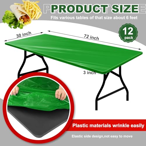 Image of Boao 12 Plastic Elastic Fitted Tablecloths, 6 Ft, 72 x 30 Inch, Green