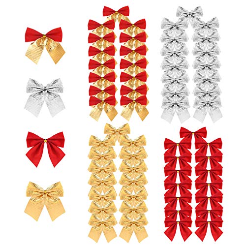 Hongyans 80 Piezas Mini Lazos de Navidad Lazos para Árbol de Corona de Navidad Moños de Regalo Bowknot para Envoltorio de Regalo de Cumpleaños Bodas de Navidad Cover