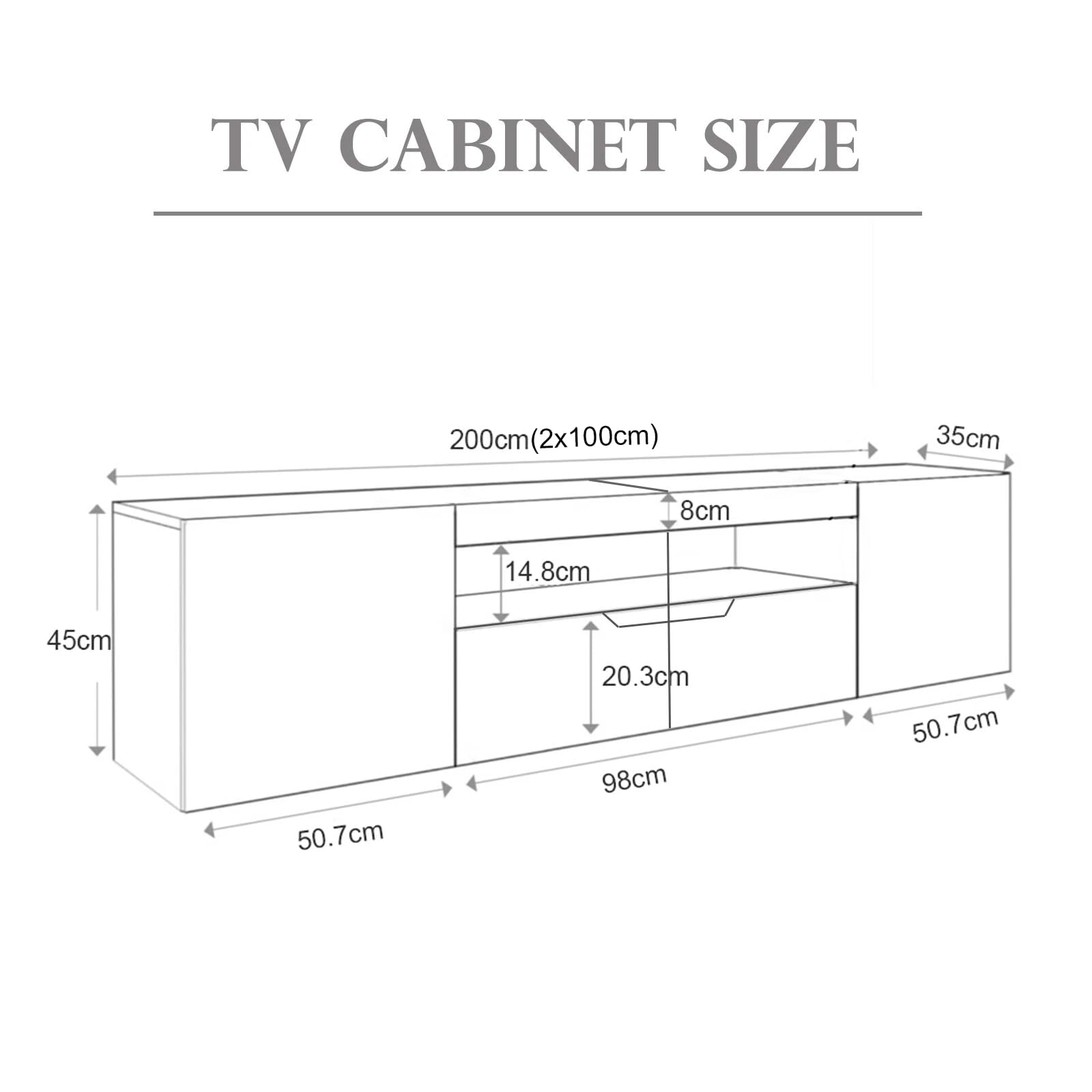 Hochglanz TV-Schrank, TV Lowboard mit Doppel-Schublade und 16 LED Farben Beleuchtung, Fernsehtisch für 65–85 Zoll Fernseher, Griffloses TV Möbel Schränken Für Wohnzimmer Schlafzimmer (Weiß)