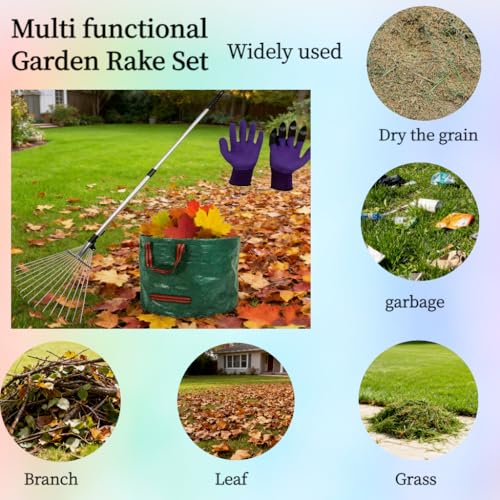 Rastrillo de jardín ajustable con bolsa y guantes miniatura 3