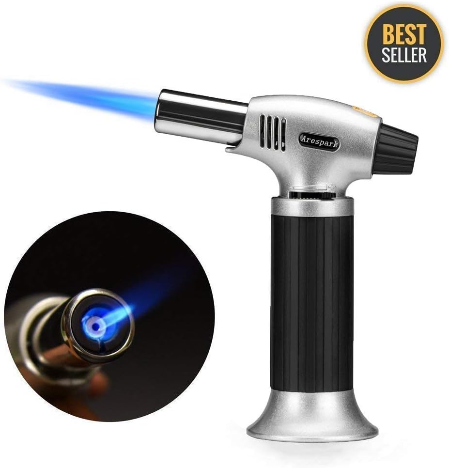 Kitchen Blow Torch Lighter, Lypumso Refillable Blow Torch Culinary Torch Lighter, Torch Adjustable Flame Lighter with Safety Lock Adjustable for DIY, Creme, Brulee, Pastries, Desserts, Brazing, Soldering, Camping, Barbecue, utane Gas Not Included