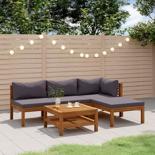 IKAYAA Gartenlounge Holz Gartenmöbel Set Akazie-Dunkelgrau-5-tlg