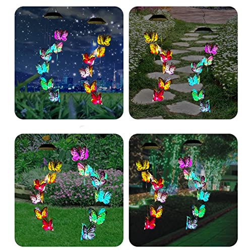 Qudai Carrilhão de vento solar LED borboleta ao ar livre pendurado sinos de vento lâmpada colorida l