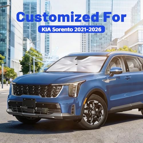 Image of Car Windshield Sun Shade for Kia Sorento 2021-2026 -[Reflective Coated Fabric] Sunshade Umbrella for Front Window, Car Shades Sun Visor Keep Car Cool and Protects Interior, 1:1 Exact Fit