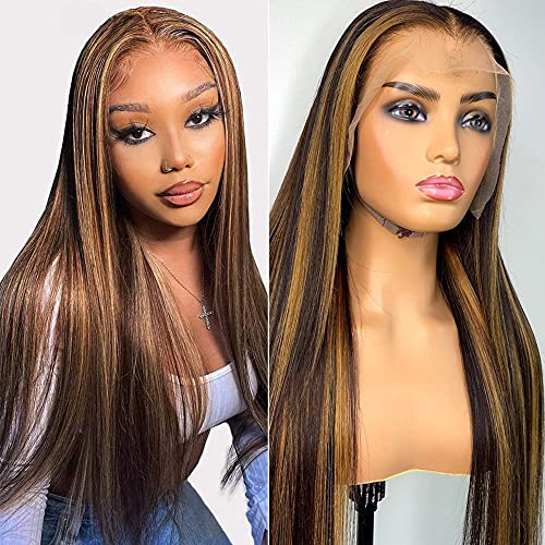 Vipbeauty Ombre Highlight Lace Front Wig Human Hair 4/27 Brown To Blonde 13x4 Lace Frontal Human Hair Wig Pre Plucked With Baby Hair 28 Inch