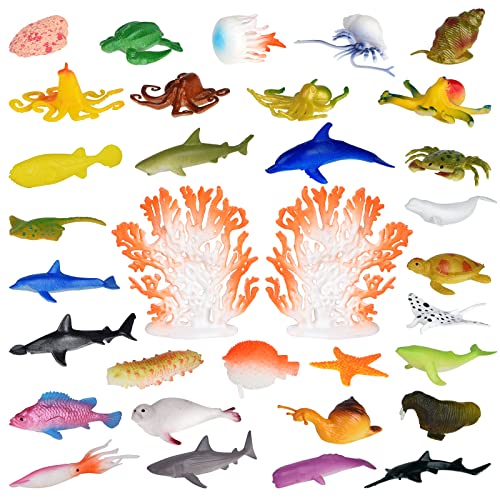 PLULON 60Pcs Mini Kunststoff Tier, Meerestierfiguren, Meeresbewohner Tier Tropische Fische Tiere Cupcake Topper für Geburtstagsfeier Dekorationen