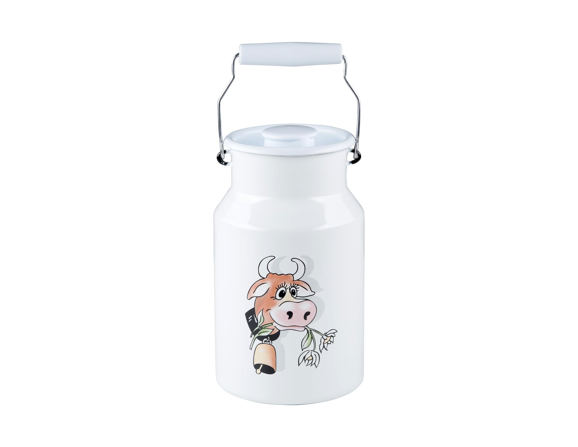 Riess, 0311-084, dzbanek na mleko z pokrywką 2,00 l, Country - Almlieesel, wysokość 23,2 cm, pojemność 2,0 l, emalia, biały z krową