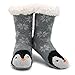 Produktbild CityComfort Slipper Socken 3D Neuheit niedlichen Tier gestrickte extra warme Hausschuhe super weiche Winter Wolle (grauer Pinguin)