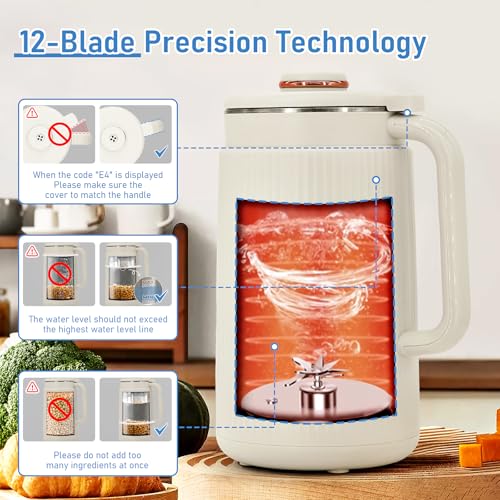 Image of Nut Milk Maker,40oz Large Capacity Stainless Steel Automatic Soy Milk Machine for Homemade,Oat,Plant-Based Milk and Non-Dairy Beverages Almond Cow Milk Machine with Delay Start,Self Cleaning (White)