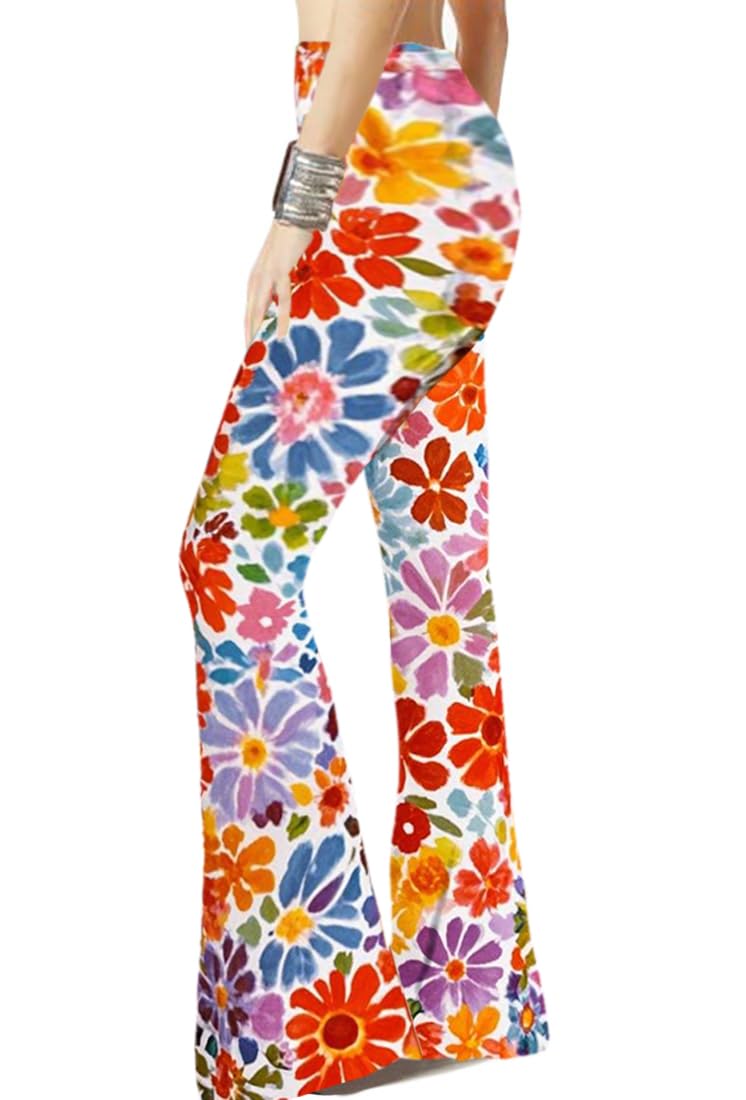 WSPLYSPJY Women's Print Stretch Bell Bottom Flare Palazzo Pants Trousers