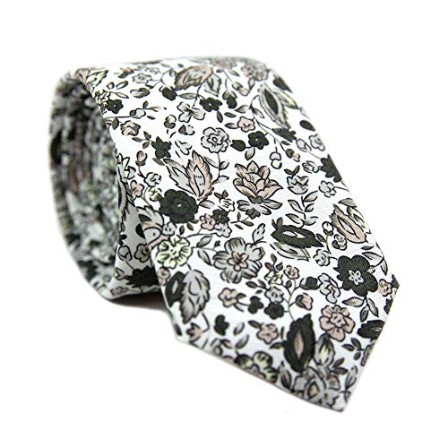DAZI Men’s Skinny Tie Floral Print Cotton Necktie, Great for Weddings, Groom, Groomsmen, Missions, Dances, Gifts.