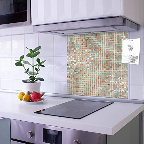 banjado Küchenrückwand Glas ohne Bohren 60x60cm – Glasrückwand Küche mit Motiv Grüne Fliesen/Spritzschutz Küchenrückwand Glas/selbstklebende Küchenrückwand Platte - magnetisch & beschreibbar