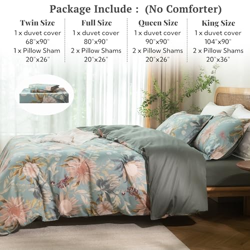 MILDLY Full Size Duvet Cover Set 100% Long-Staple Cotton Luxury Vintage Floral Patten Reversible Comforter Cover Set 3Pcs