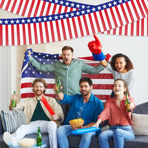 Image of 2 Pack 1.2 x 20 ft Patriotic Red White Blue Metallic Foil Fringe Garland, American Flag USA Streamers, Stars & Stripes Tinsel Banner for 4th of July, Memorial Day, Independence Day Decorations