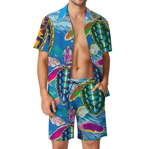 Chemise Hawaïenne Hommes Tortue en Couleur et short assorti pour vos soirées barbecue d'été
