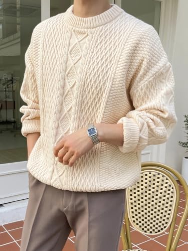 ZAFUL Men's Cable Knit Sweaters Casual Warm Long Sleeve Pullover Jumper Stand Neck Ribbed Knitwear for Winter 20252