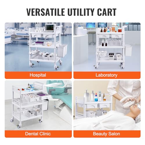 Vevor K-UT104A1 Medical Mobile Trolley Cart With 2 Drawers & 3 Trash Cans thumb #5