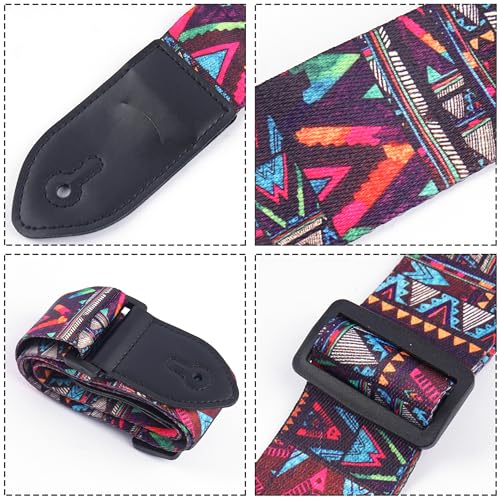 Image of Adjustable Guitar Strap Includes 2 Strap Locks & 2 Matching Picks & 1 Picks Holder & 1 leather Strap Button.