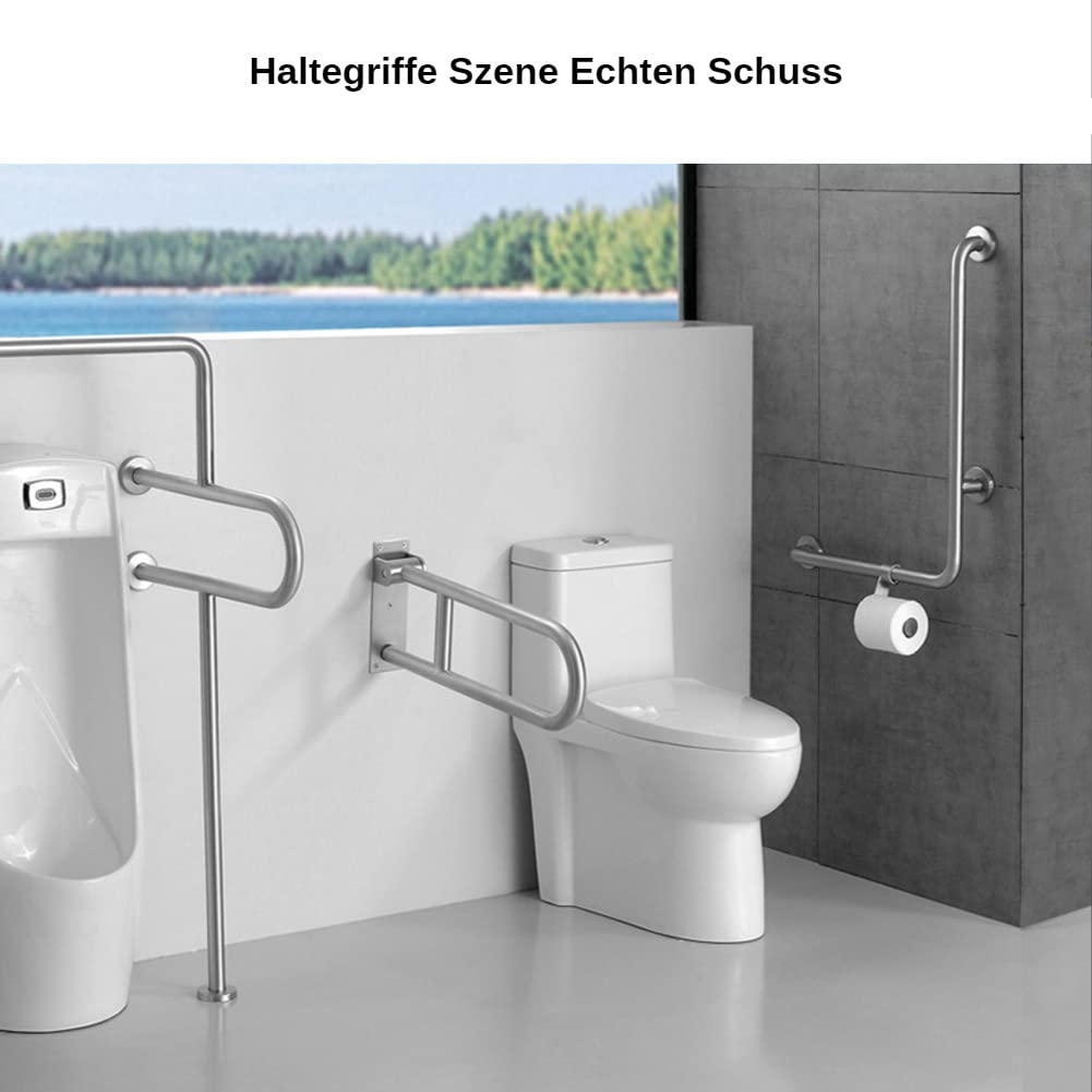 Haltegriffe für Senioren,Edelstahl 70x50cm L-Förmiger Haltegriff für Duschen Vertikale Winkel Sicherheitsschienen,für Schwangere Frauen, Senioren und Handicap (Poliert,Links)