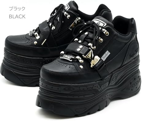 【美品】ヨースケ　厚底　スニーカー　サイドジップ　レースアップ　白　青　ツートン 美品】ヨースケ 厚底 スニーカー サイドジップ レースアップ 白