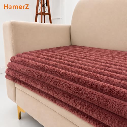 Image of Homerz Premium Rabbit Fur Sofa Cover with Anti-Skid Backing, Soft Plush Fabric Sofa Protector for Living Room Furniture (Pink, 5 (3+2) Seater, Only Seat Cover)