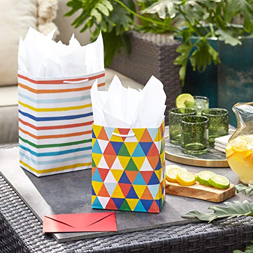 Hallmark Rainbow Gift Bag Assortment (6 Bags: 2 Medium 9", 2 Large 11", 2 Extra Large 14") Stripes and Dots in Red, Blue - Image 2