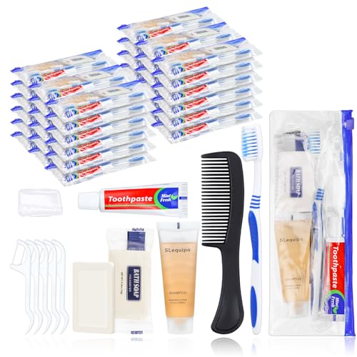 SLequipo Hygiene Equipment, Hygiene Equipment Bulk, Individually Packed, Journey Hygiene Equipment with Toothbrush, Toothpaste, Comb, Shampoo, Cleaning soap and Floss Picks, House, Appropriate for Resort, Tenting, Journey