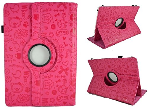 Theoutlettablet® Funda de diseño Original Rosa Fucsia con Dibujos y función Giratoria para Tablet...