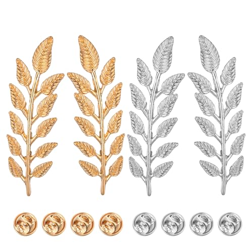 2 Pairs Gentlemen Suit Brooches Simple Elegant Gold Silver Wheat Leaf Lapel Pins Simple Elegant Wheat Design Suit Clips for Gentlemen Wedding/Tuxedo/Groom Accessories Unisex Collar Jewelry