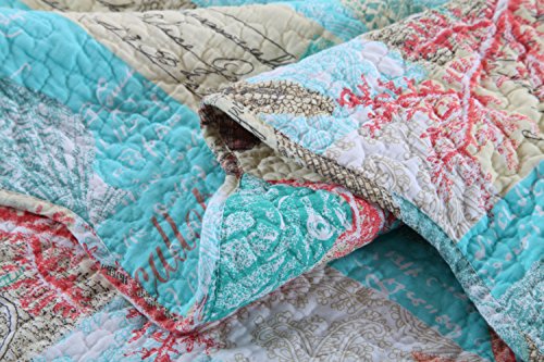 CONTONTING 100% Cotton 3 Piece Reversible Quilt Set, Bedspreads Set, Coverlets, Queen (Ocean World)