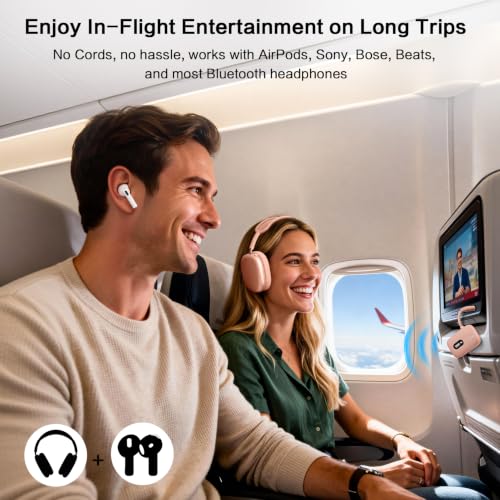 Image of SIMOLIO Airplane Bluetooth Adapter, 20 Hr Playtime, Supports 2 Earbuds /Wireless Headphones, 3.5mm AUX Wireless Audio Transmitter for TV, Gym Equipment, Controller, MP3 Player