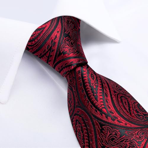 Image of DiBanGu Mens Paisley Tie Set Silk Woven Jacquard Necktie and Pocket Square Cufflinks Gift Set for Wedding Bussiness