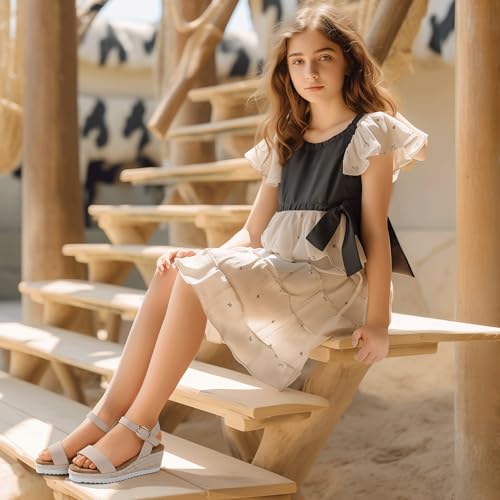 Image of PANDNAINJIA Girls Sandals Wedge Platform Heels Dress Shoes