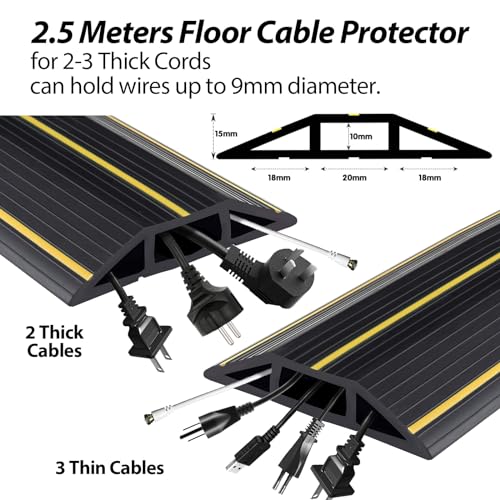 Floor Cable Cover, 2.5M Cable Protector Heavy Duty Cable Cover with 3 Cord Channels - Image 2