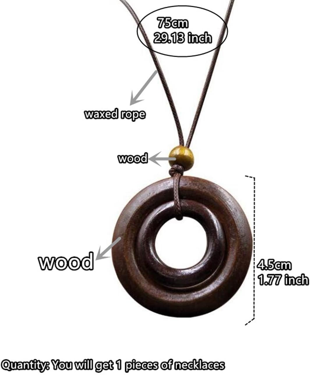 Long Wooden Pendant Necklaces for Women Black Brown Boho Handmade Necklace for Sweater (Brown) - Image 4