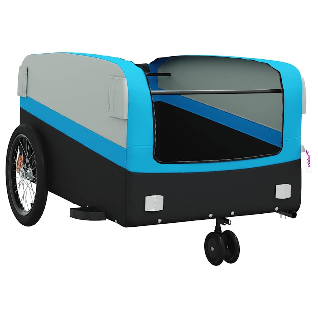 Przyczepa rowerowa, czarna, niebieska, wykonana z wytrzymałego żelaza, nośność 45 kg, z dyszlem, flaga bezpieczeństwa do transportu ładunków, bagażu, zakupów, psów, podróży