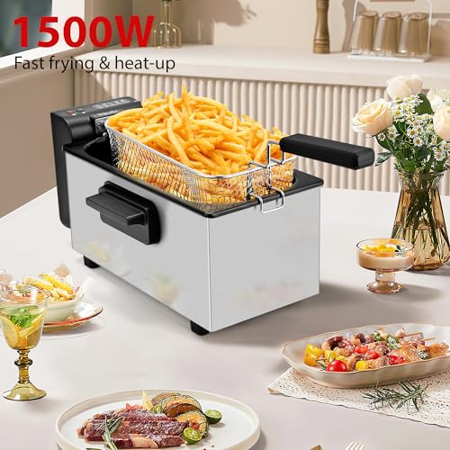 Pukomc Deep Fryer 3 Liter Capacity,1500W Oil Fryer with Adjustable Temperature,Viewing Window,Detachable Frying Basket,Made of Stainless Steel Material and Easy to Clean - Image 3