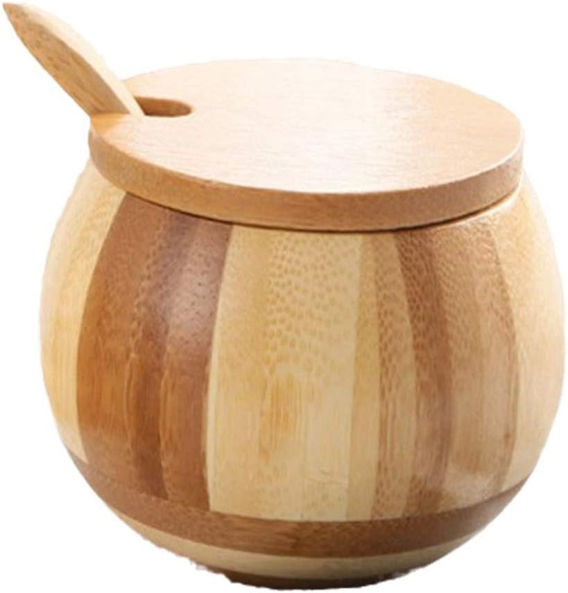 Salt Shaker with Spoon Seasoning Bowl Sugar Wood Box