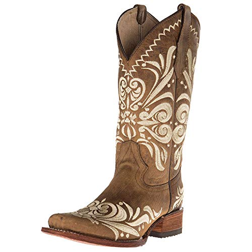 Circle G LADIE'S TAN EMBROIDERY SQ. TOE, LEATHER SOLE, WESTERN L5409
